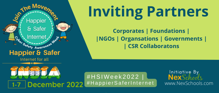 HSIWeek2022, Cyber Safety Awareness Week 2022, Schools Impact Program for CSR, Support Cyber Safety Awareness among schools, children, donate a book to keep children safe online, School Resources for Cyber Safety Week 1 to 7 December 2022, Corporate and NGOs join hands with NexSchools Social Impact Program, Cyber Security Courses and programs for schools, middle school, high school, college students, youth
